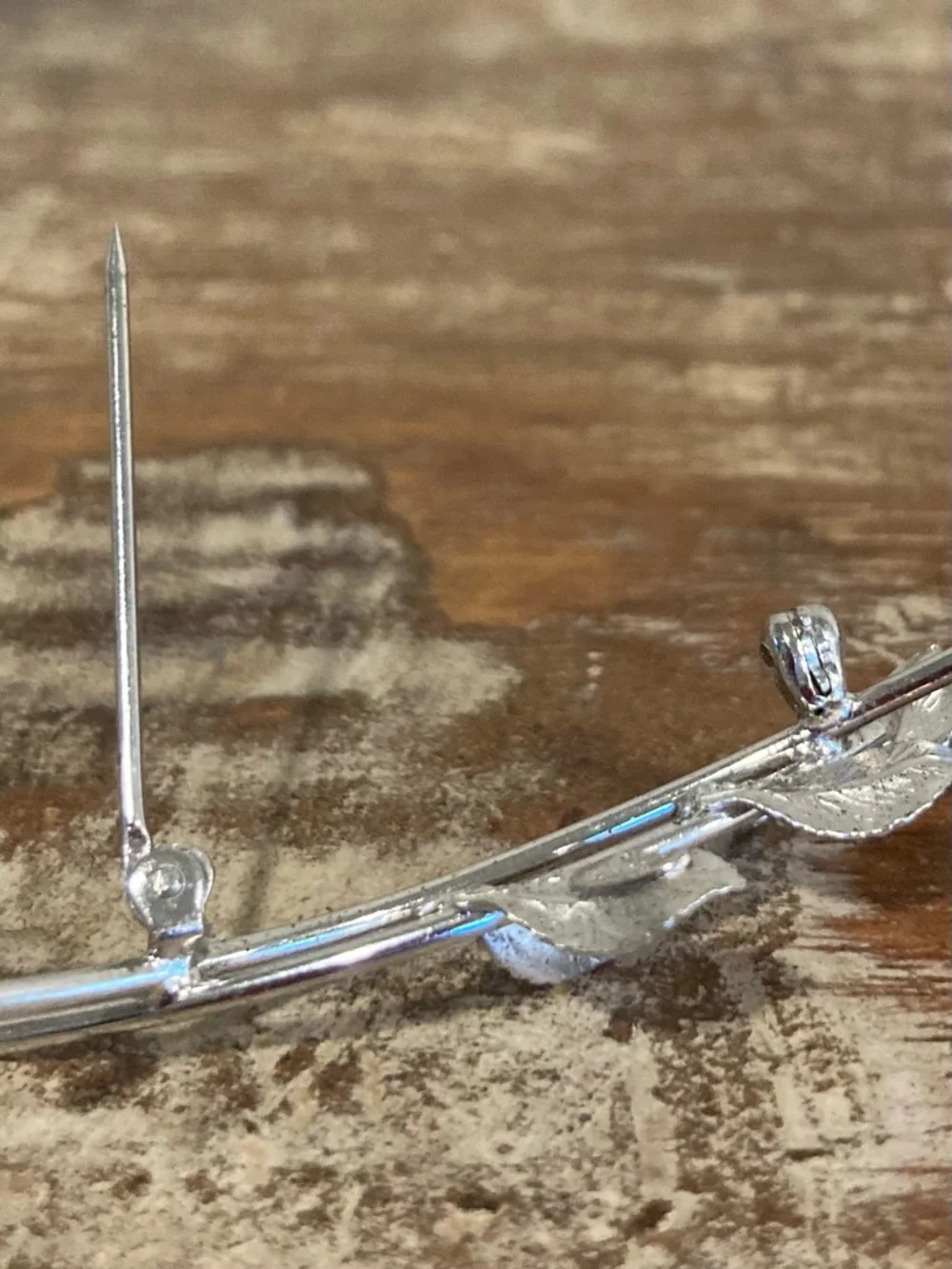 Vintage Sterling Silver Leaf Brooch • C R Co Signed • Pearl Accent